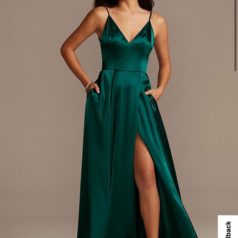 Davids Bridal Charmeuse Deep V Neck A-Line Bridesmaid NWT